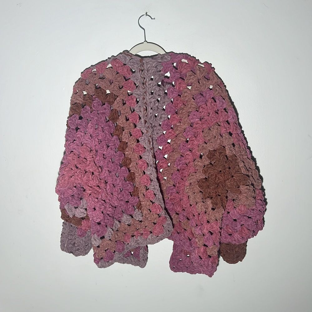 Chunky Knit Pink, mauve, rose, brown cardigan - Picture 4 of 4